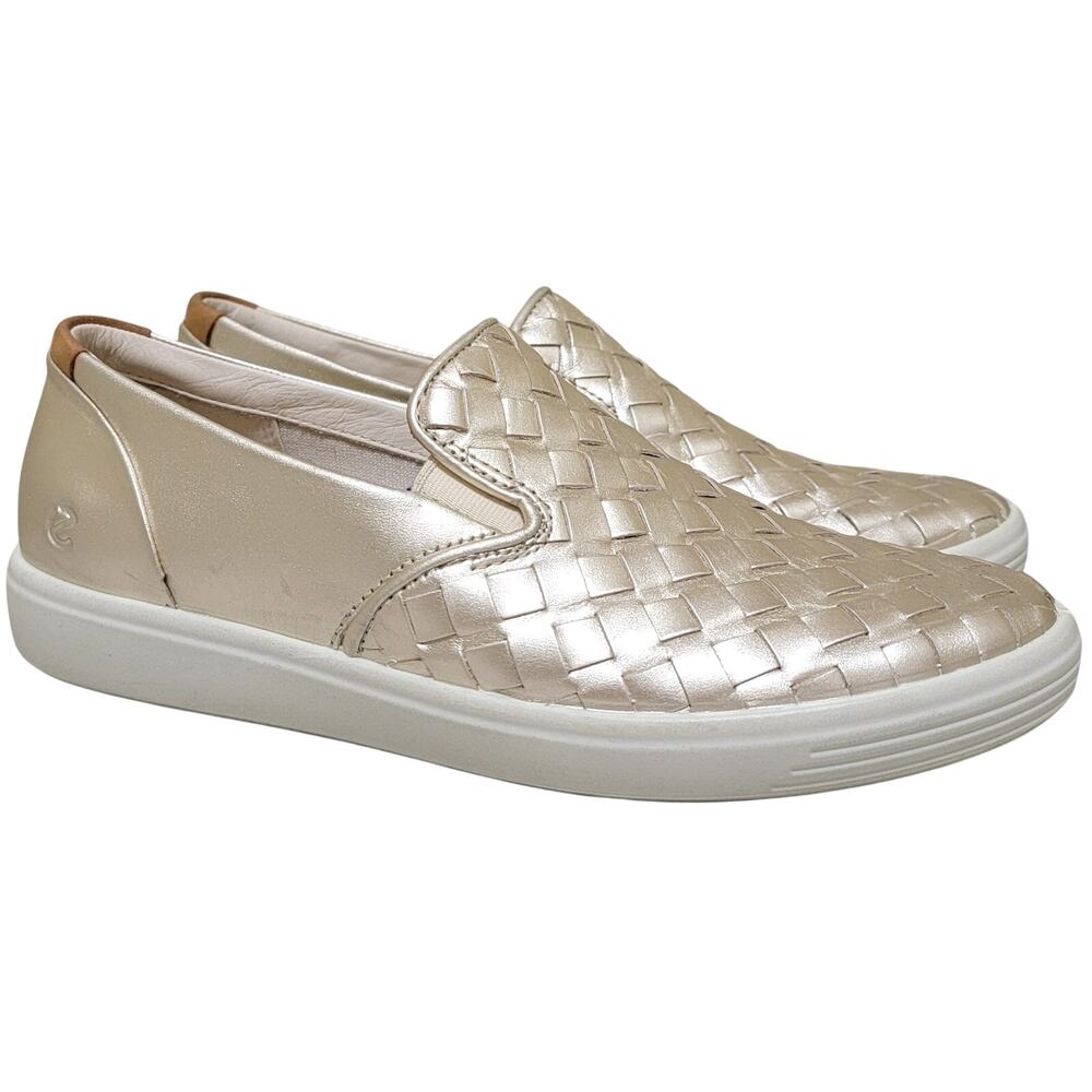 Ecco Women Soft 7 Woven Slip On Sneakers Size EU 39 US 8 Pure White Gold
